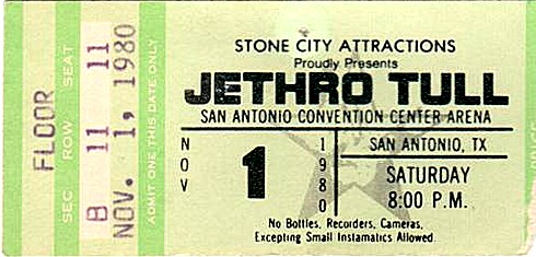 JETHRO TULL - TOUR DATE HISTORY - 1980