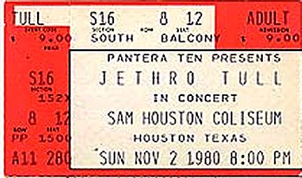 JETHRO TULL - TOUR DATE HISTORY - 1980