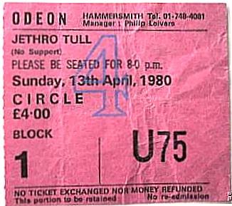 JETHRO TULL - TOUR DATE HISTORY - 1980