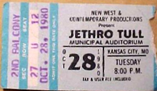 1980. WORLD TOUR '80 チケット JETHRO TULL - TOUR DATE HISTORY - 1980